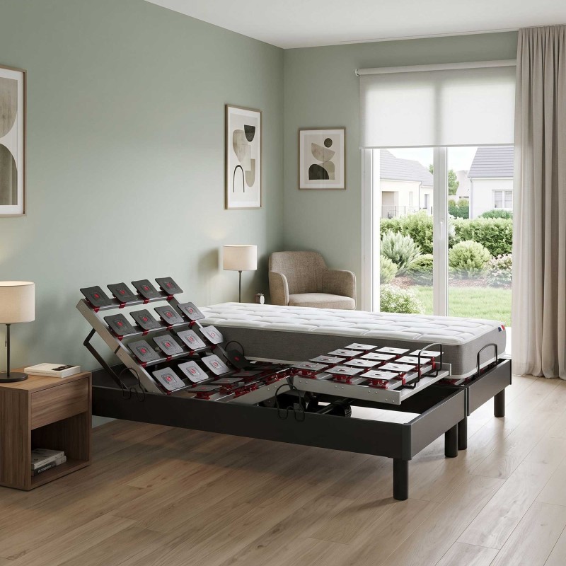 Ensemble literie électrique plots | Gris anthracite | Matelas mousse