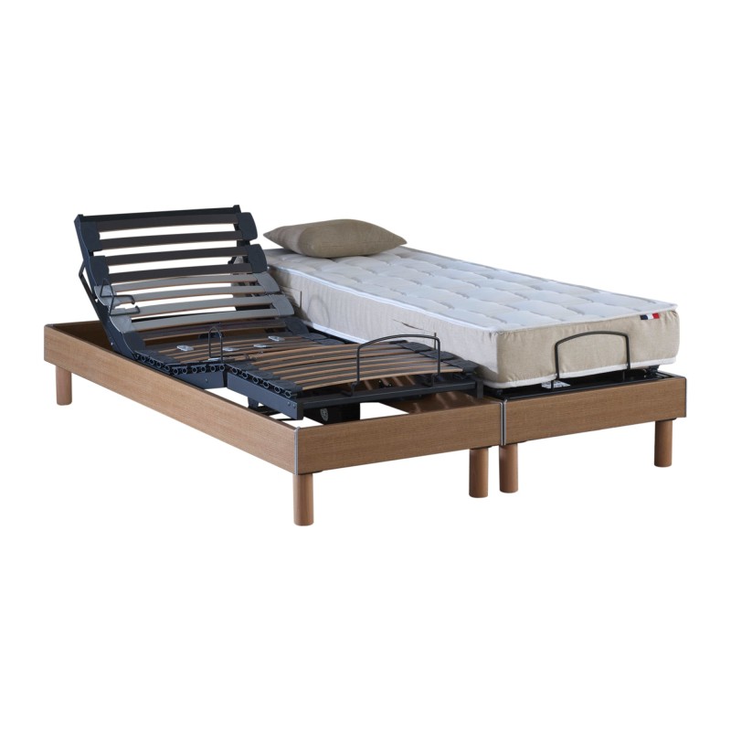 Ensemble lit électrique lattes | Chêne clair | Matelas latex