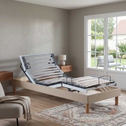 Sommier relaxation électrique lattes tissu beige | RELAXSOM