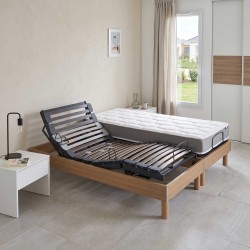Ensemble literie électrique lattes | Chêne clair | Matelas mémoire de forme