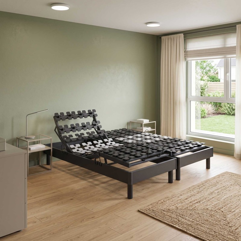 Lot de 2 lits électriques relaxation à plots gris anthracite | RELAXSOM