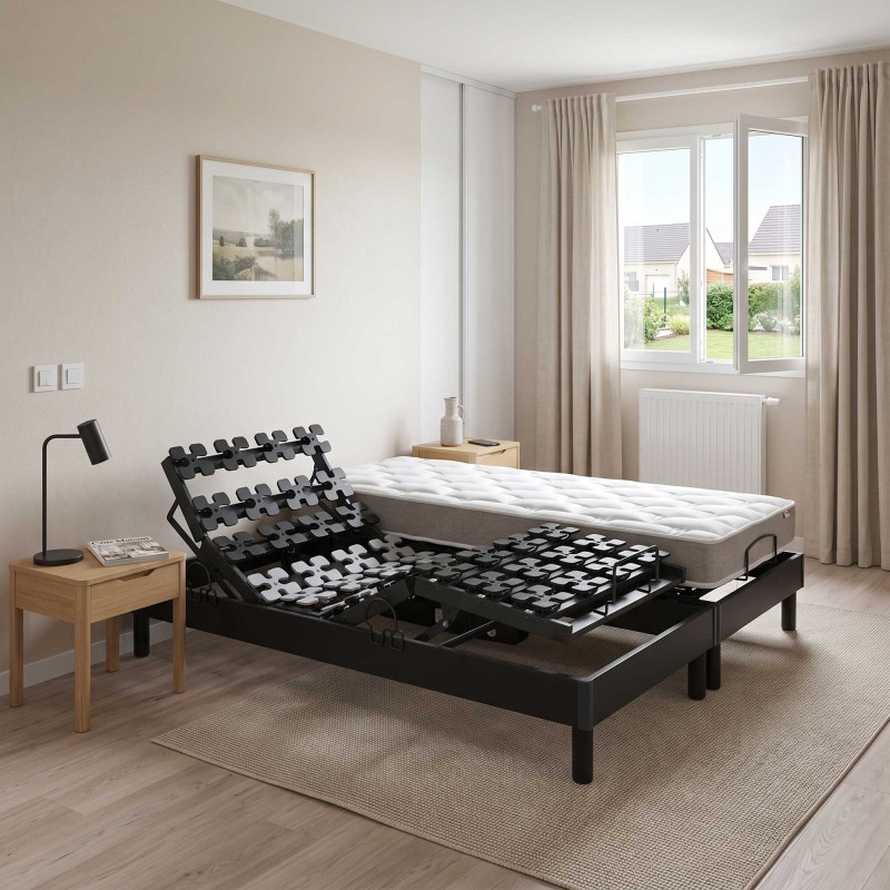 Ensemble literie électrique plots | Gris anthracite | Matelas mémoire de forme