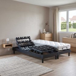 Ensemble lit électrique lattes | Gris anthracite | Matelas mousse