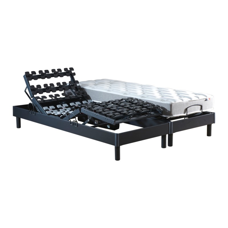 Ensemble lit électrique lattes | Gris anthracite | Matelas mousse