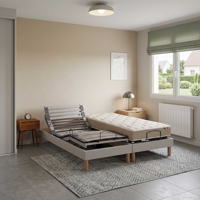Ensemble lit électrique lattes | Beige | Matelas 100% latex
