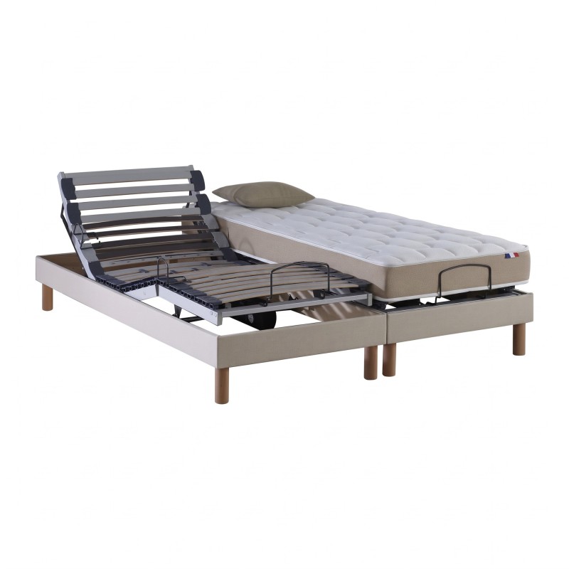 Ensemble lit électrique lattes | Beige | Matelas 100% latex