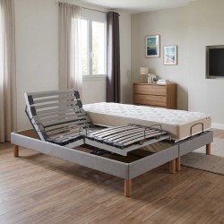Ensemble lit électrique lattes | Gris | Matelas 100% latex