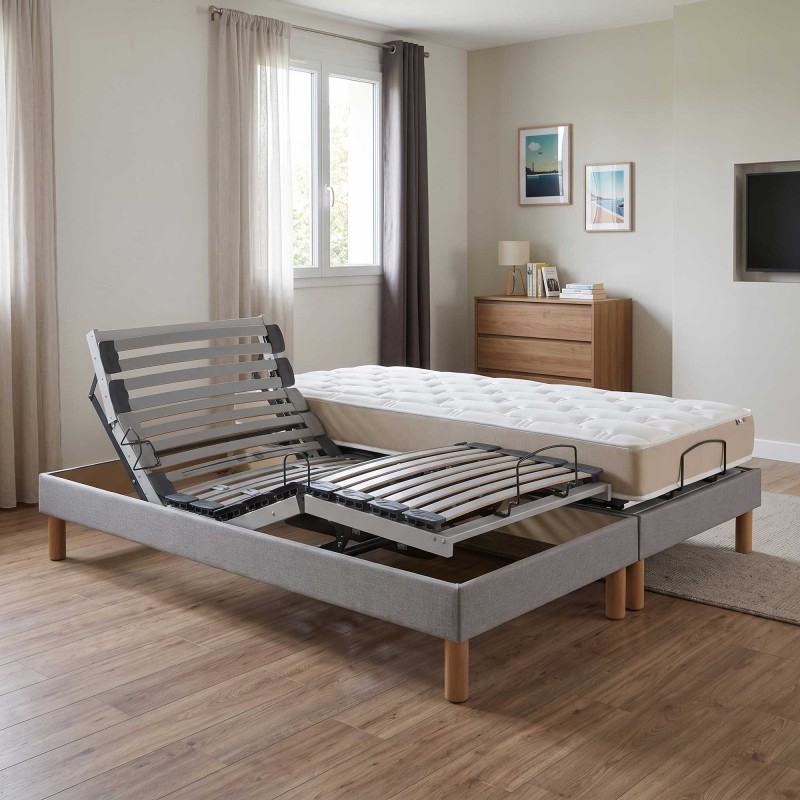 Ensemble lit électrique lattes | Gris | Matelas 100% latex