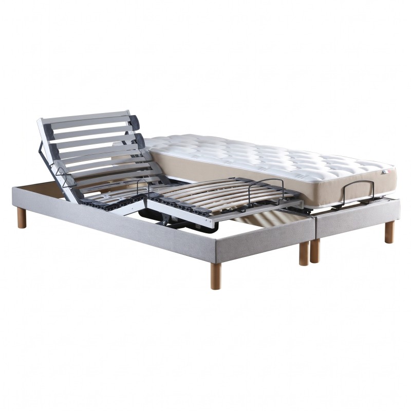 Ensemble lit électrique lattes | Gris | Matelas 100% latex