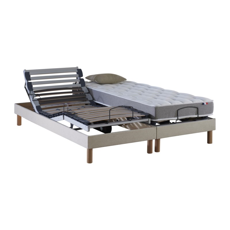 Ensemble lit électrique lattes | Beige | Matelas à mémoire de forme