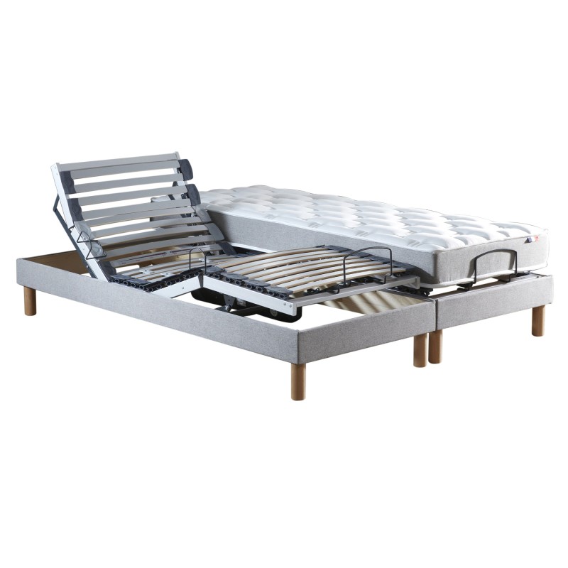 Ensemble lit électrique lattes | Gris | Matelas  mémoire de forme