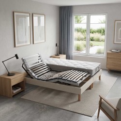 Ensemble lit électrique lattes | Beige | Matelas mousse haut résilience