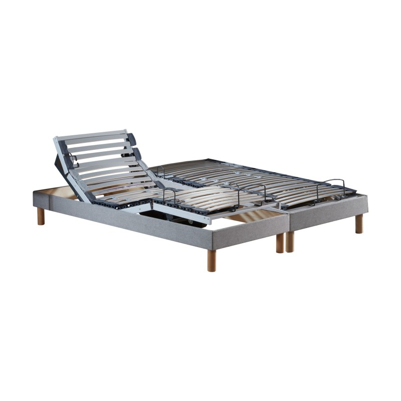 Lot de 2 lits électriques relaxation multi lattes tissu lisse gris