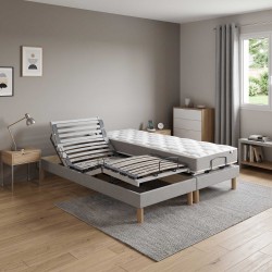 Ensemble lit électrique lattes | Gris | Matelas Mousse haute résilience