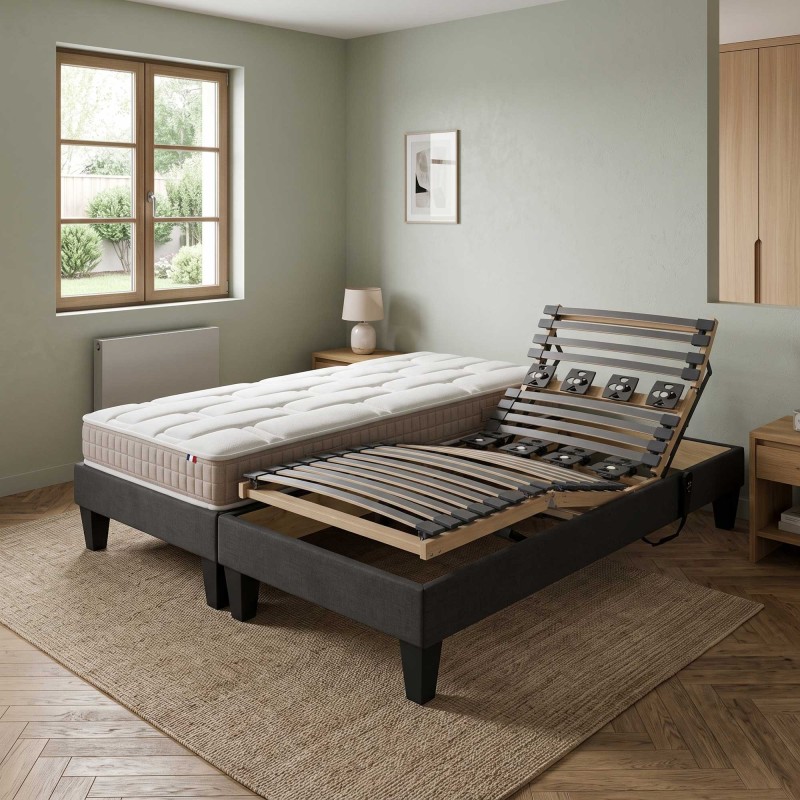 Ensemble literie électrique lattes & plots | Gris anthracite | Matelas latex