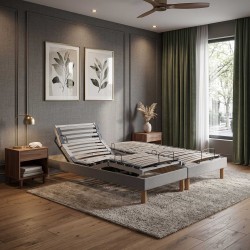 Lot de 2 lits électriques relaxation multi lattes tissu lisse gris