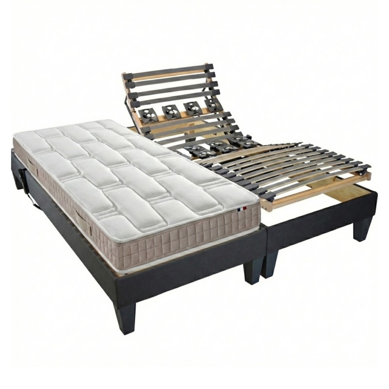 Ensemble literie électrique lattes & plots | Gris anthracite | Matelas latex