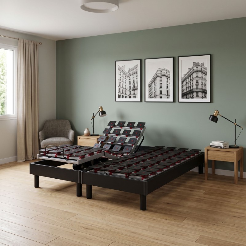 Lot de 2 lits électriques à plots réglables | Gris anthracite | RELAXSOM