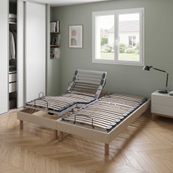 Lot de 2 lits électriques relaxation multi lattes tissu lisse beige
