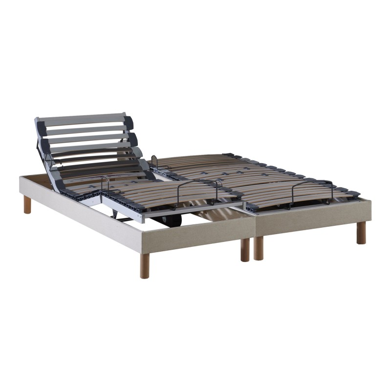 Lot de 2 lits électriques relaxation multi lattes tissu lisse beige