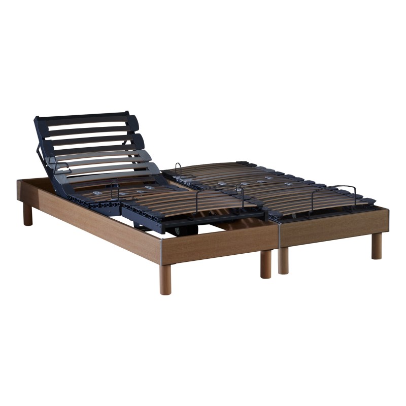 Lot de 2 lits électriques relaxation multi lattes bois chêne clair
