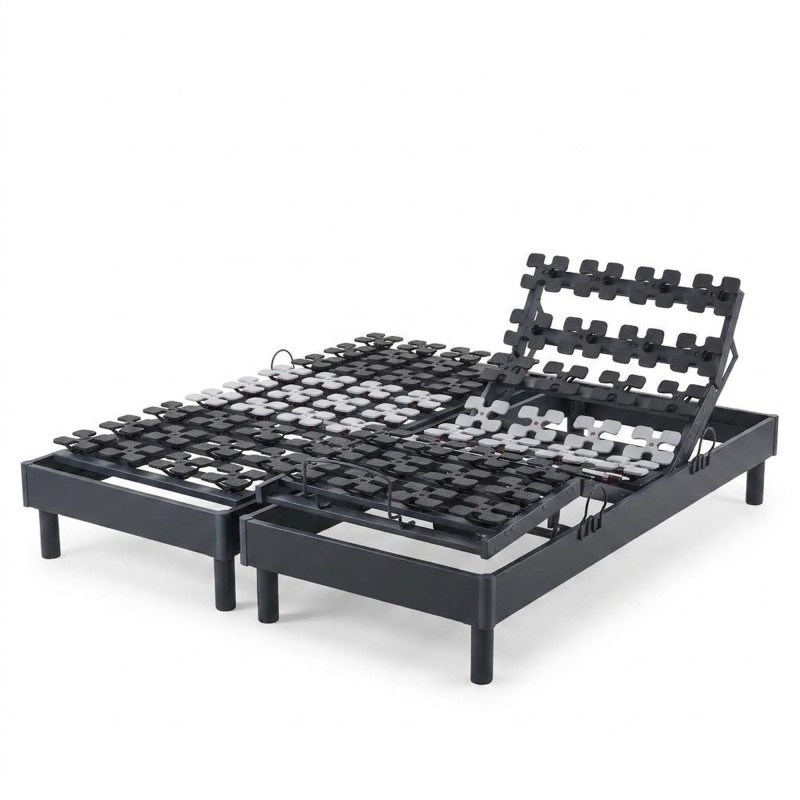 Lot de 2 lits électriques relaxation à plots gris anthracite | RELAXSOM