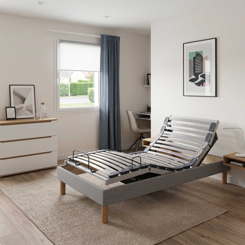 Sommier relaxation électrique lattes tissu gris | RELAXSOM
