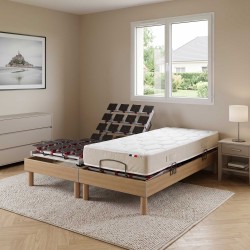 Ensemble literie électrique plots | Chêne clair | Matelas latex