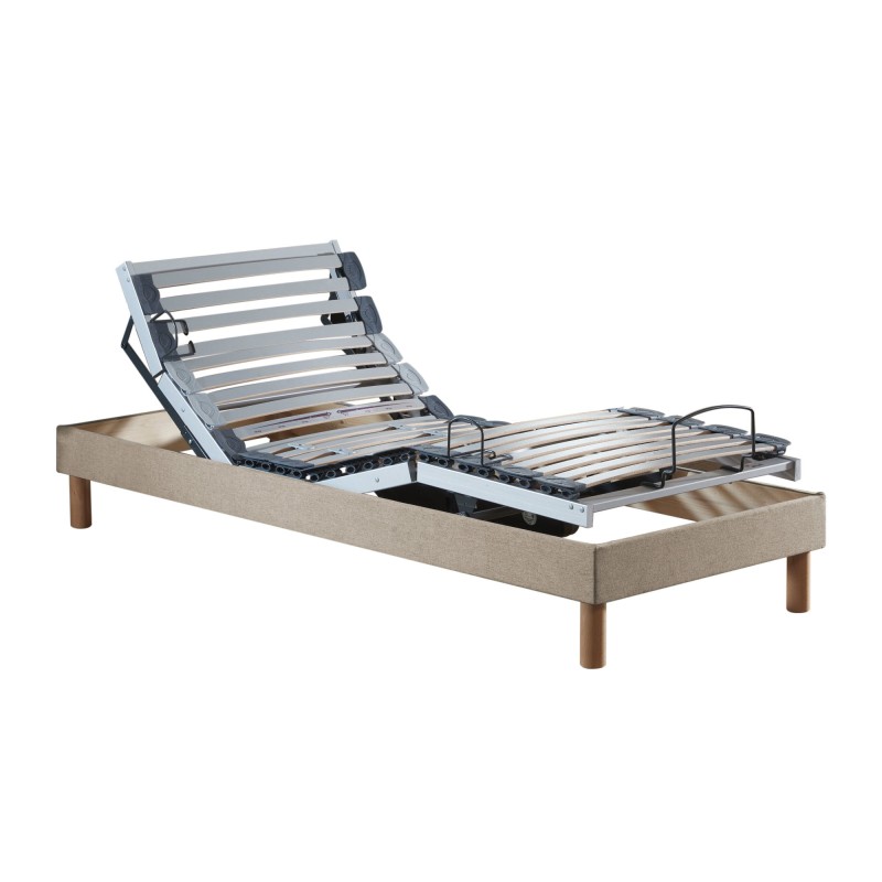 Sommier relaxation électrique lattes tissu beige | RELAXSOM