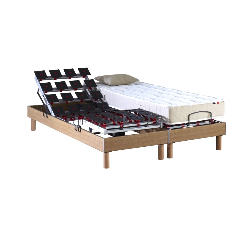 Ensemble literie électrique plots | Chêne clair | Matelas latex