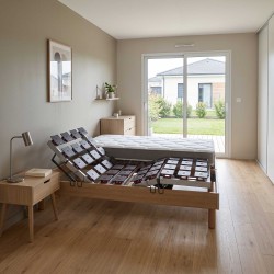 Ensemble literie électrique plots | Chêne clair | Matelas mémoire de forme