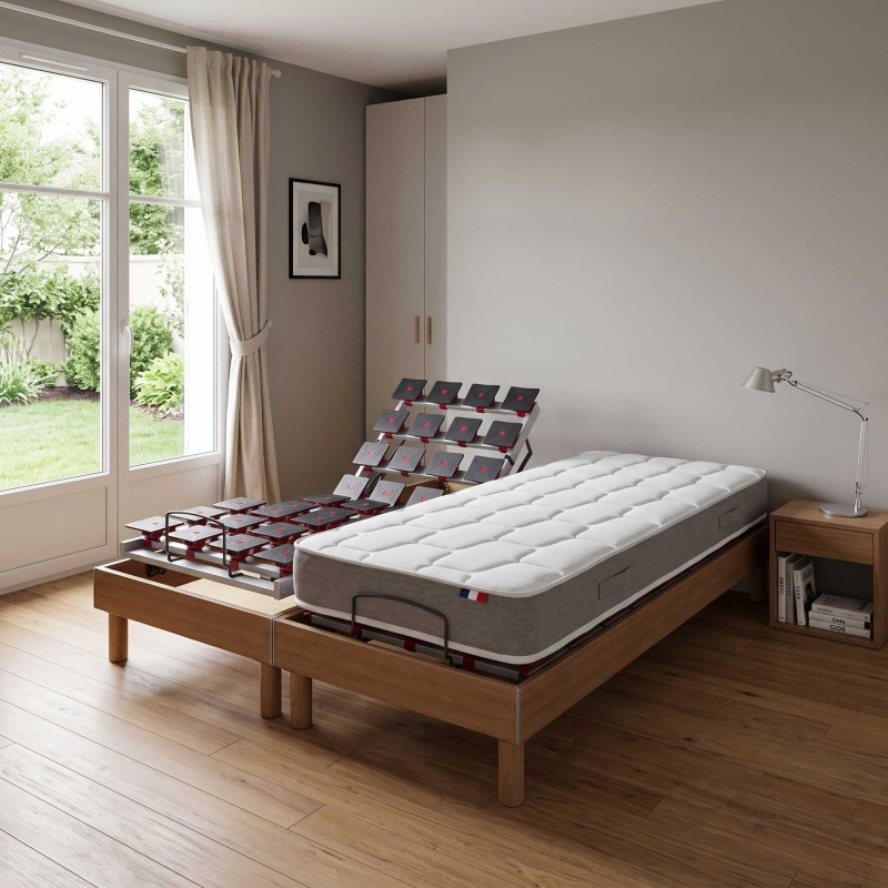 Ensemble literie électrique plots | Chêne clair  | Matelas mousse