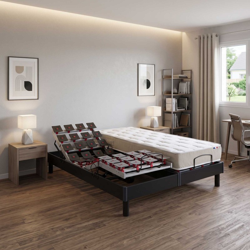 Ensemble literie électrique plots | Gris anthracite | Matelas latex